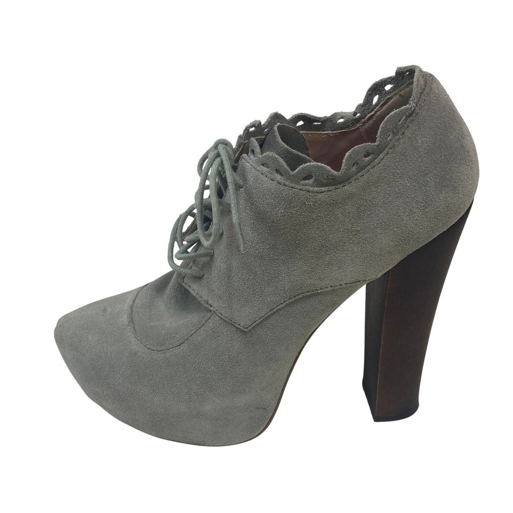 Betsey Johnson Serenn Grey Suede Lace Up Platform Chunky Ankle Boots Womens 7.5M